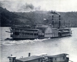 Steam boat Cincinnati traveling from Cincinnati to Louisville past Rabbit Hash